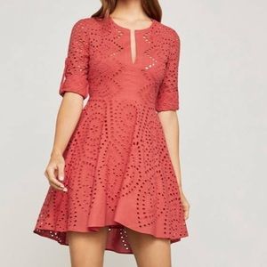BCBGMAXAZRIA red eyelet embroidered dress.
